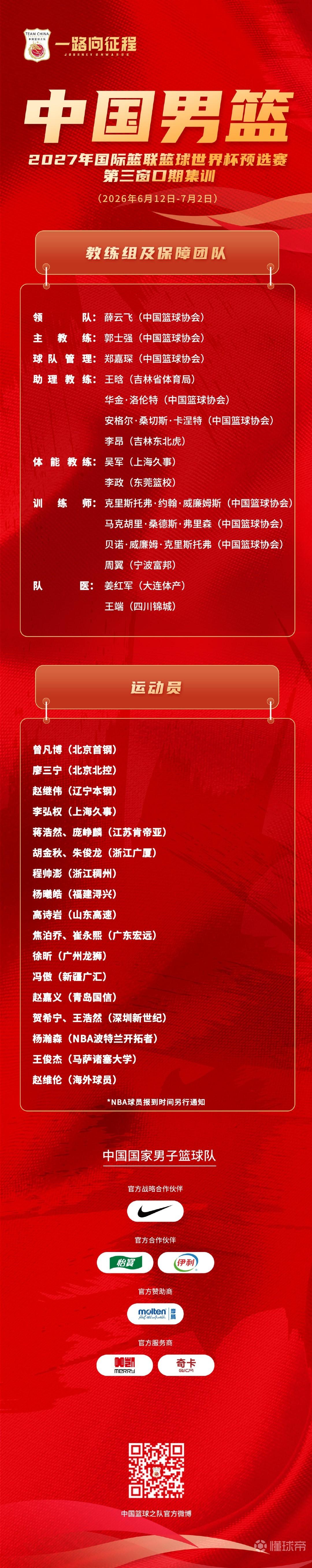 中国男篮集训名单:杨瀚森领衔,赵继伟、胡金秋在列